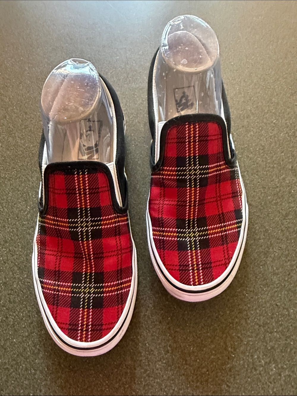Vans off the Wall Red Tartan Plaid Slip-On M 7 W Sz 8.5 Shoes New
